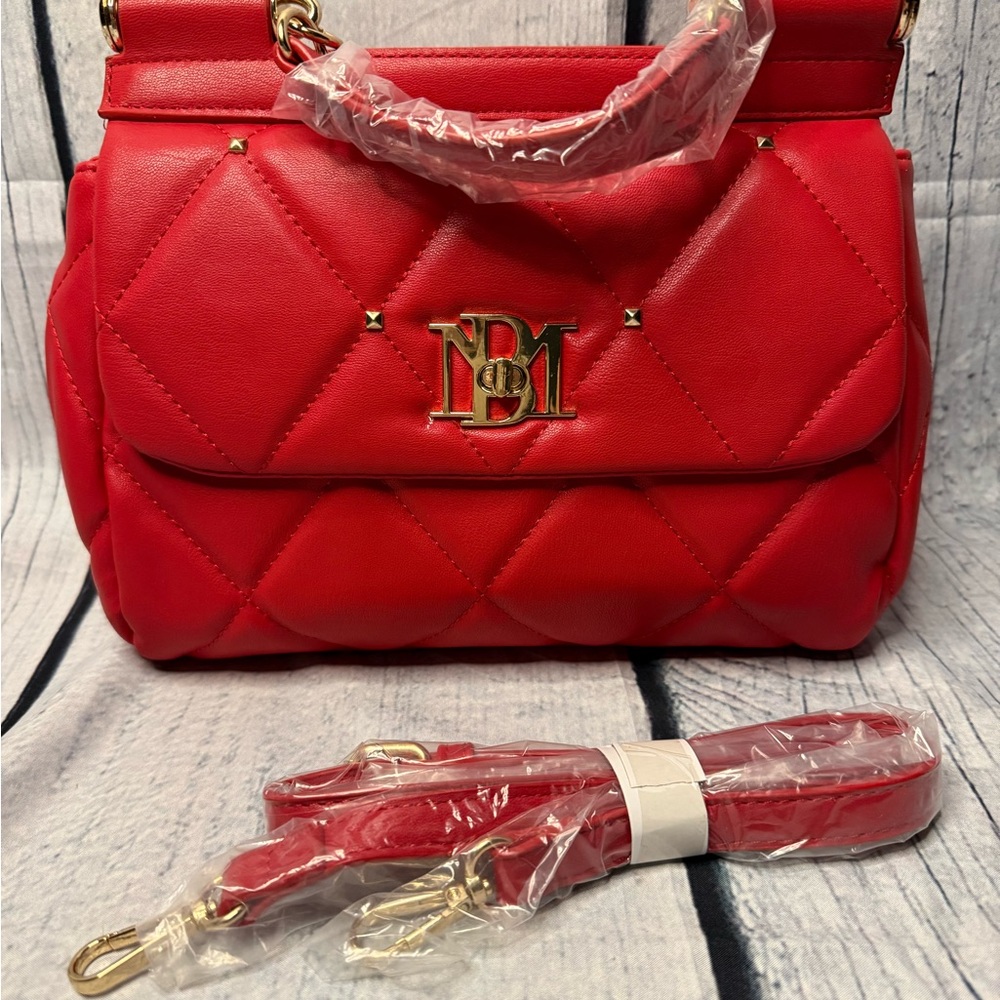 Badgley Mischka Red and Gold Quilted Shoulder Bag